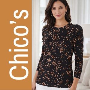 NWT Chico’s Touch of Cool Confetti Leopard Print Ruched Top Size 1 Medium